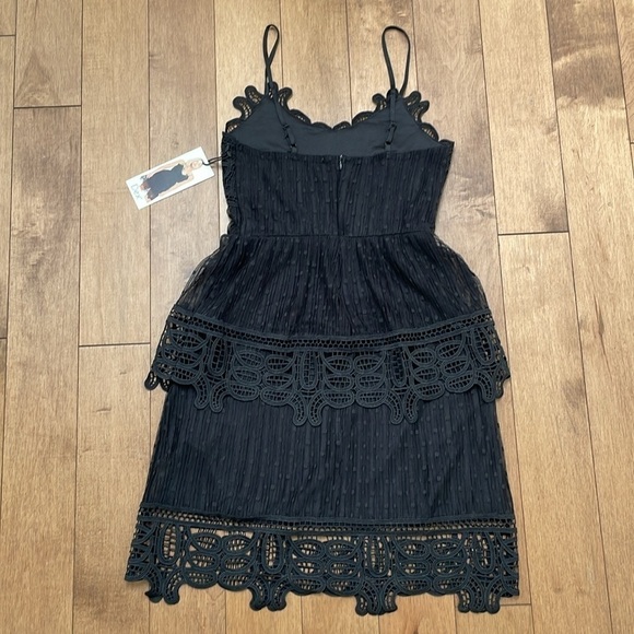 NWT Dex Black Tiered Lace polka dot mini Dress spaghetti straps size XS - Picture 11 of 11
